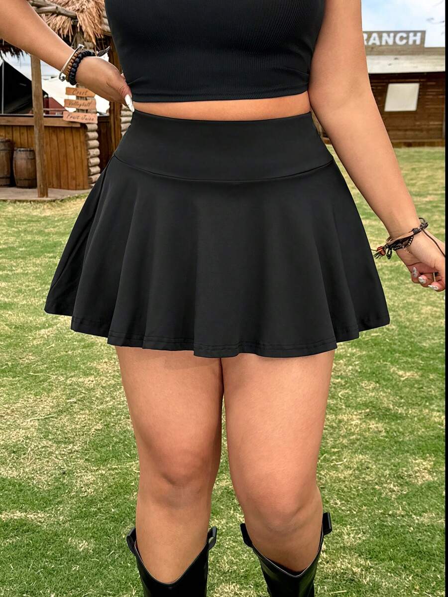 SHEIN EZwear Plus Size Solid Color High Waisted Skirt Leggings