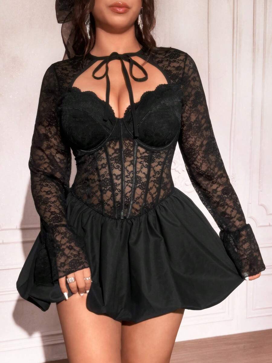 Viva Relle Plus Size Women Koronkowa marszczona spódnica plisowana w kształcie litery A, walentynki