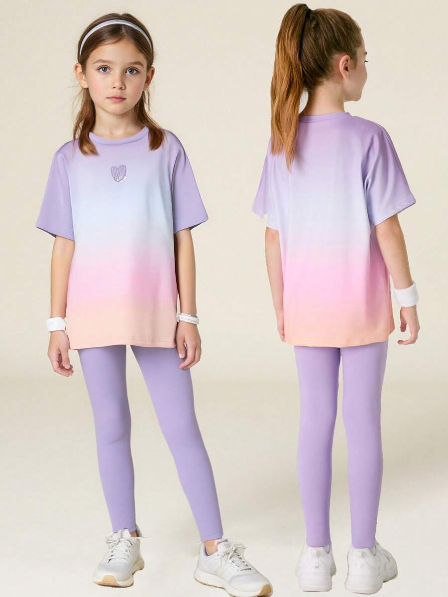 Young Girls Casual Short Sleeve T-Shirt And Leggings 2 Pieces Sets, Sweet And Lovely For Daily, Festival And Vacation