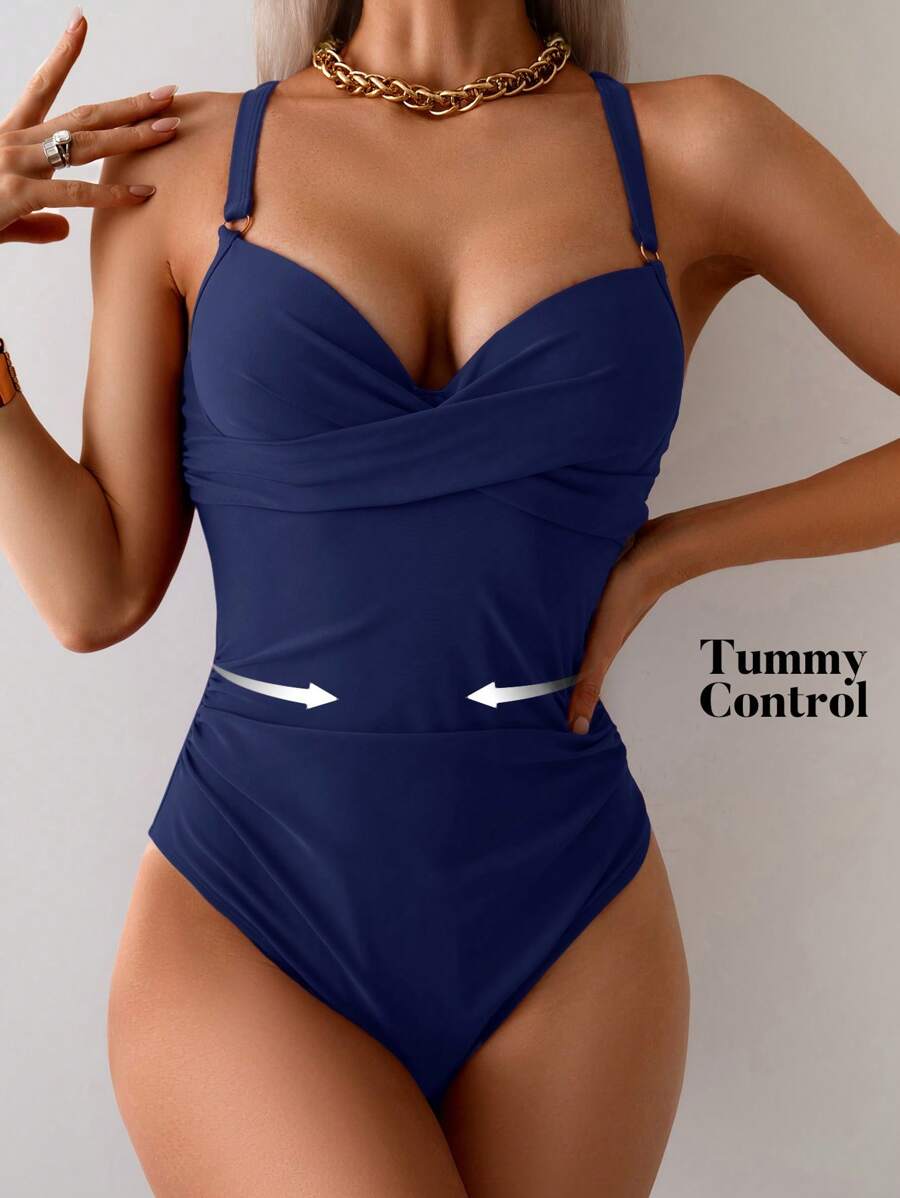 Swim Basics 1 szt. Jednokolorowy, regulowany, jednoczęściowy kostium kąpielowy typu push-up, odpowiedni na plażę i wakacje