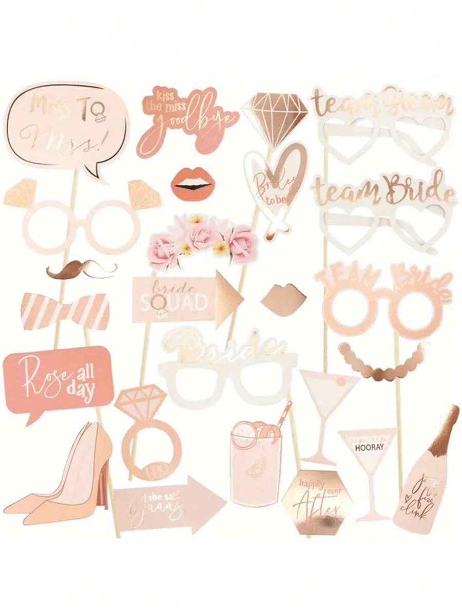 SHEIN 25pcs, Fun And Creative Bride-To-Be Photo Booth Props For Weddings, Engagements, And Bachelor Parties - Perfect For Adding A Festive Touch To Your Celebration!