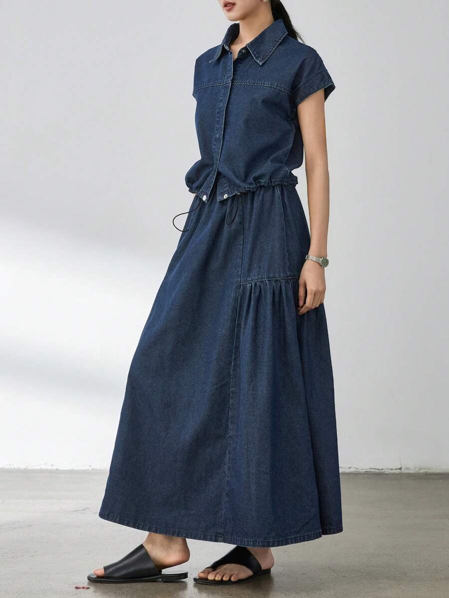 Dazy-Less 2 pièces/Set Costume en jean style patchwork évasé pour femmes