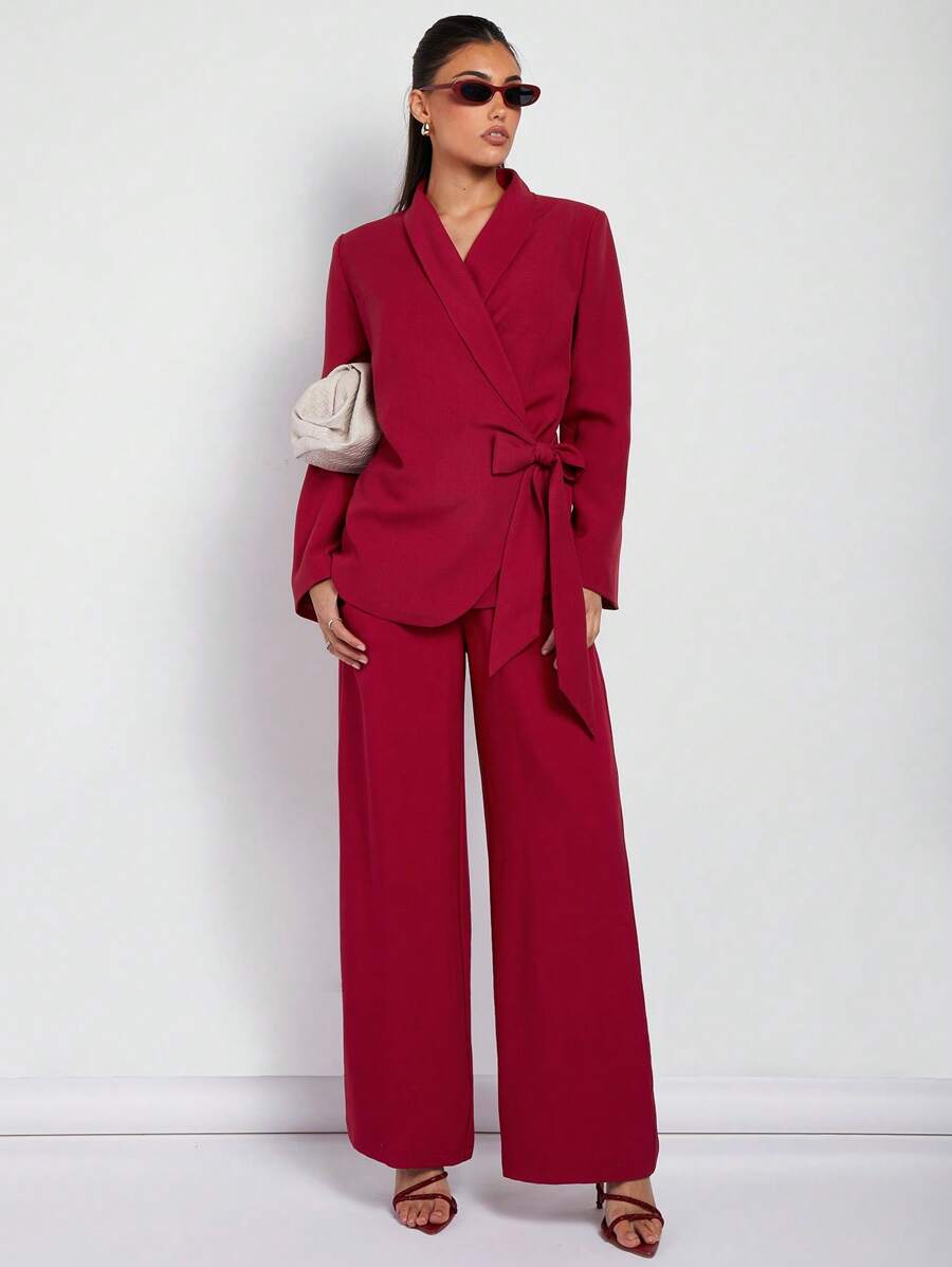 COSMINA Pantalones de traje elegantes de color rojo regular para mujer, para primavera/verano