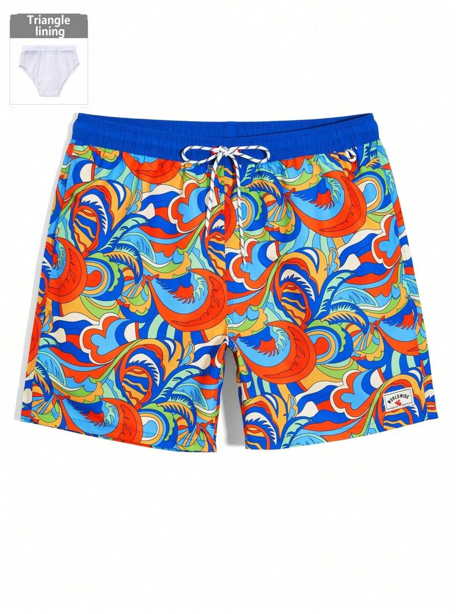 Manfinity Swimmode Plus Size Men's Casual Minimalist Beach Shorts, Everyday Wear Men Swim Trunks