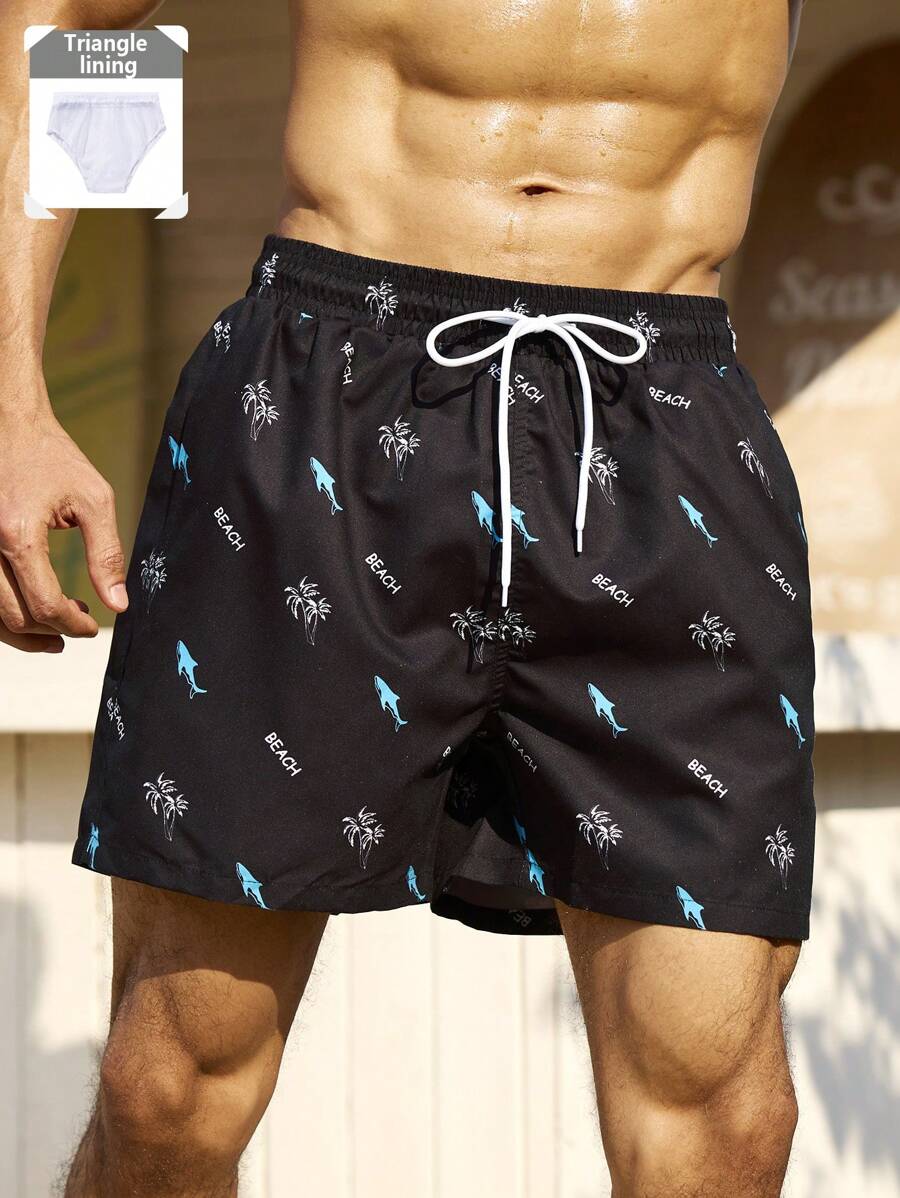 Manfinity Swimmode Men's Casual Simple Beach Shorts, Fashion And Daily Wear Man Swim Trunks