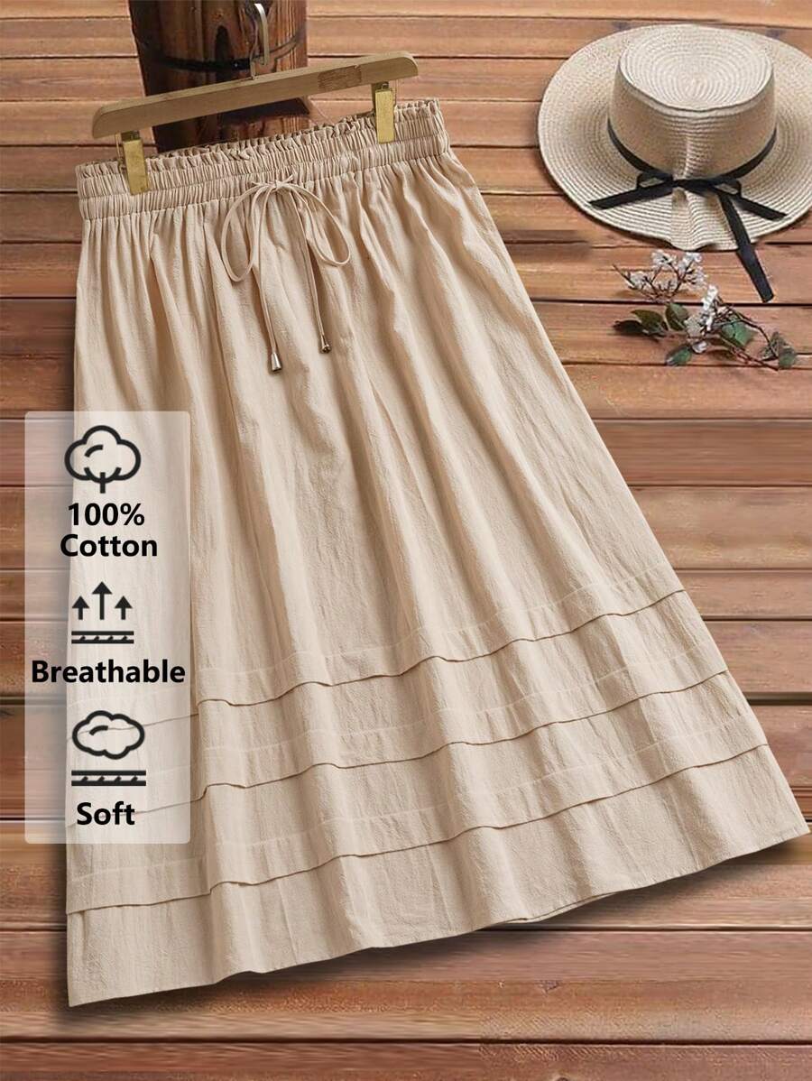 Rusticease Plus Size Women Solid Color Tie Waist Long Casual Skirt,Boho For Women,Summer Outfits For Women/Summer,Cotton,Vacation Outfits Woman,Summer Clothes