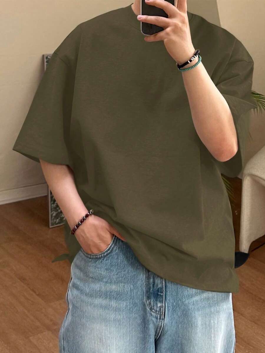 DAZY Men's Summer Solid Color Loose Casual Drop Shoulder T-Shirt