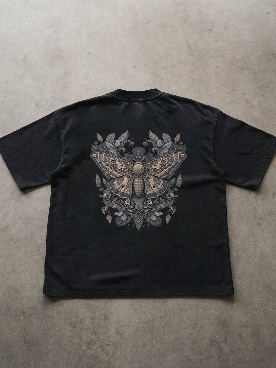 Manfinity Dauomo 1pc Men's Crew Neck Short Sleeve Butterfly Print Casual T-Shirt, For Daily Wear