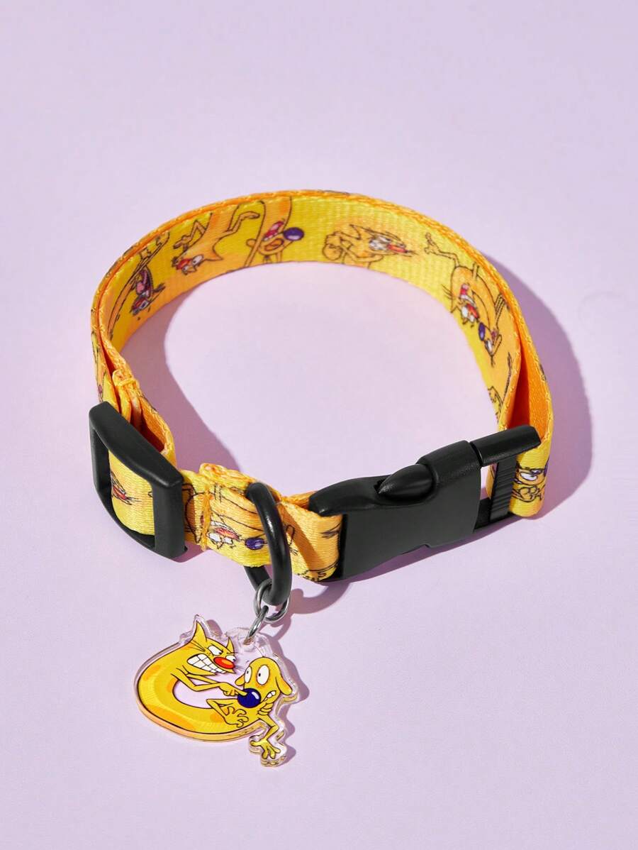 Nick 90s X SHEIN 90s Fashionable Cartoon Print Adjustable Pet Collar, With A Leash Hook, The Collar Is Adjustable In Length. Available In S/L Sizes, Suitable For Pets Of Various Body Types, For Cats And Dogs