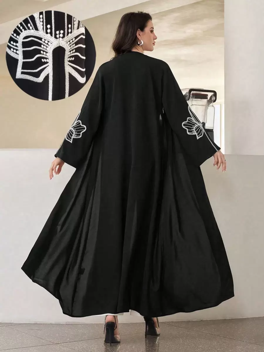 Al Najma Women's Floral Embroidered Elegant Arabic Style Long Sleeve Abaya Jacket