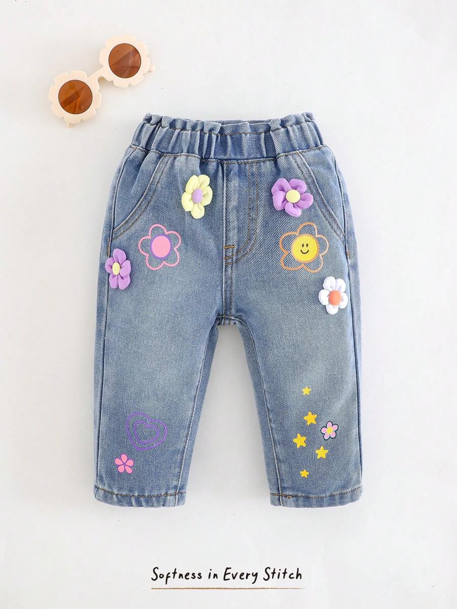 Cozy Pixies Spodnie chłopięce 3D Floral Elastic Waist Casual, uniwersalne i wygodne