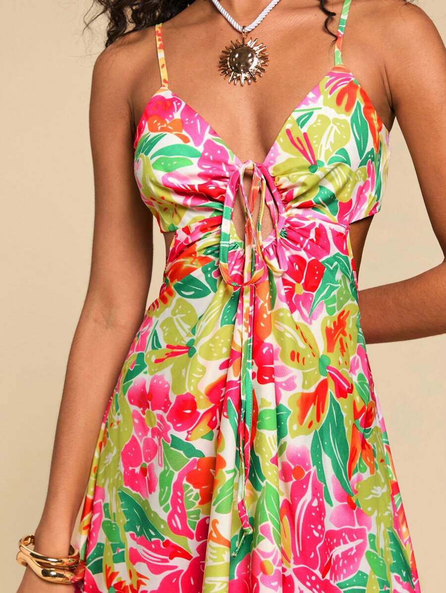Travachic Vestido de tirantes con espalda anudada con estampado tropical, para primavera y verano, atuendos de verano para mujer, atuendos de playa para mujer, mujeres, primavera de descanso, atuendo de concierto para mujer, bohemio, atuendos de rave, vacaciones tropicales, festival, vestidos de verano románticos para mujer, vestidos bohemios para mujer, vestidos tropicales para mujer, vestidos para mujer, vacaciones, nuevos artículos, vestido para mujer