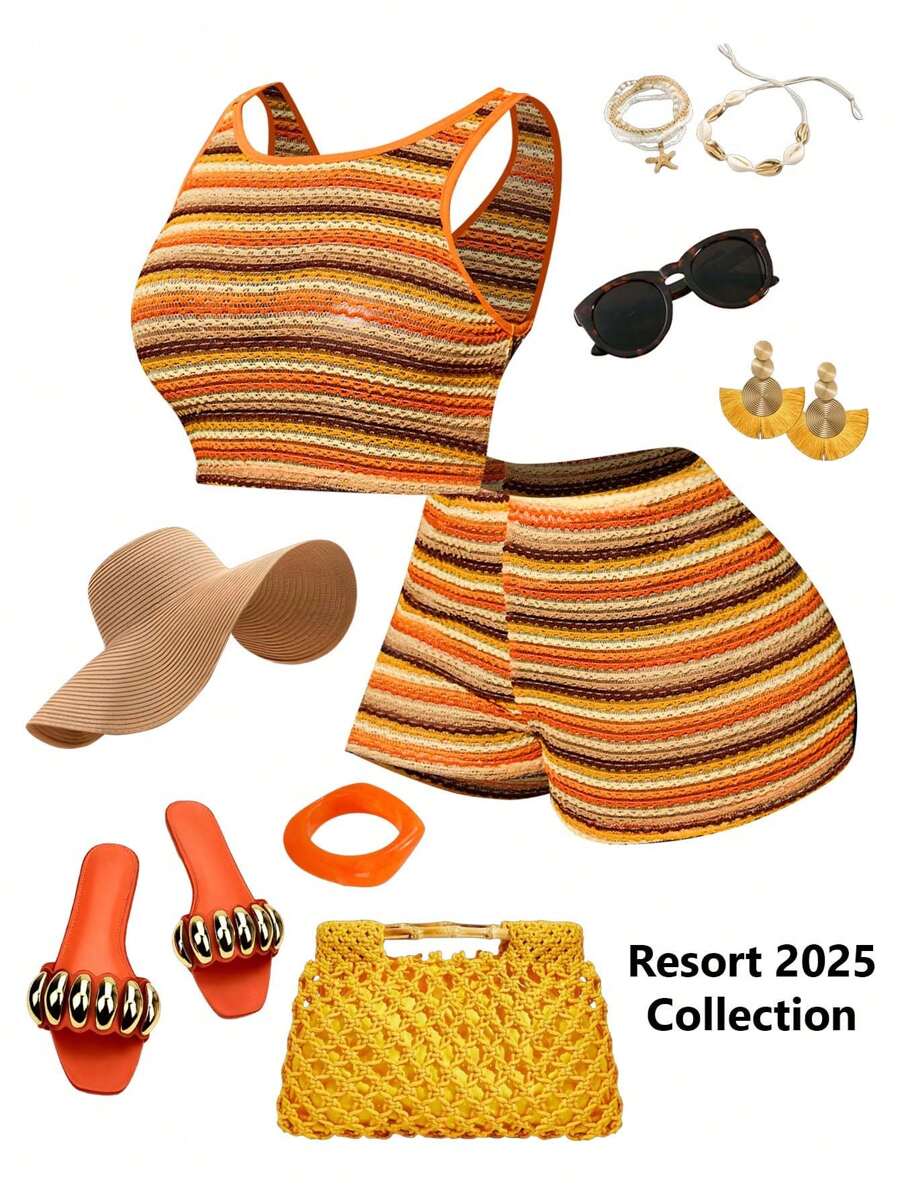 Slaydiva Conjunto de moda de verano para mujer - Festival de música, Pascua, Nashville, Bohemio, Fiesta de cumpleaños, Graduación, Estudiante diario, Vacaciones, Crucero, Playa, Tomar el sol, Vacaciones simples, Rayas texturizadas