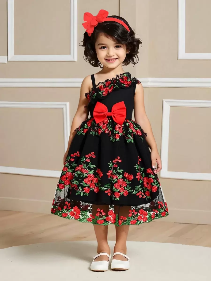 SHEIN Vestido sin mangas con tirantes de moño, lindo y elegante para niñas jóvenes