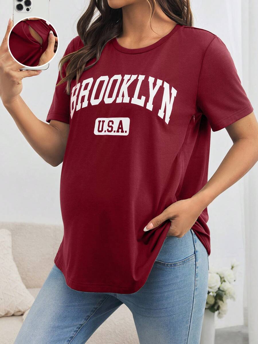SHEIN Maternity Casual Loose Nursing Tee, Outdoor Sport Style