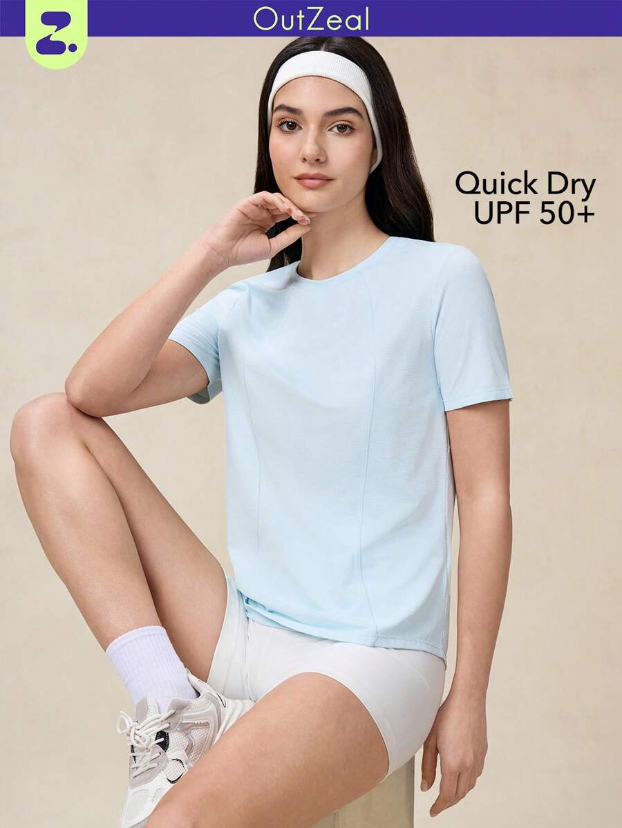 OutZeal Tee de sport à manches courtes pour femmes, ourlet incurvé, protection UPF50+ contre le soleil