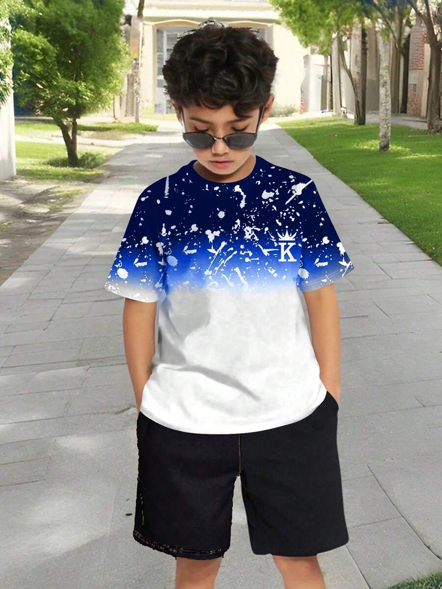 SHEIN Camiseta de manga corta y cuello redondo minimalista informal para niños preadolescentes, apta para el verano