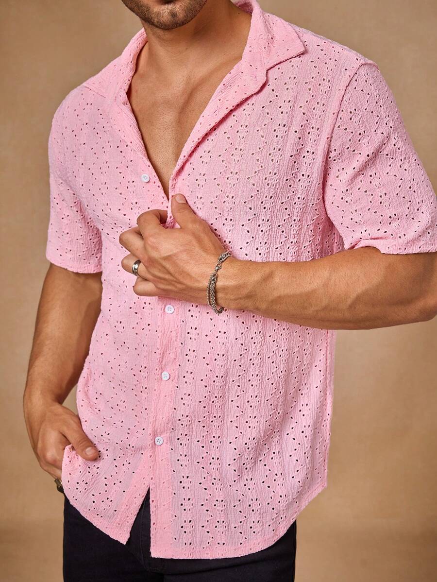 Manfinity VCAY Men's Woven Slim Fit Turndown Collar Casual Shirt, Suitable For Summer