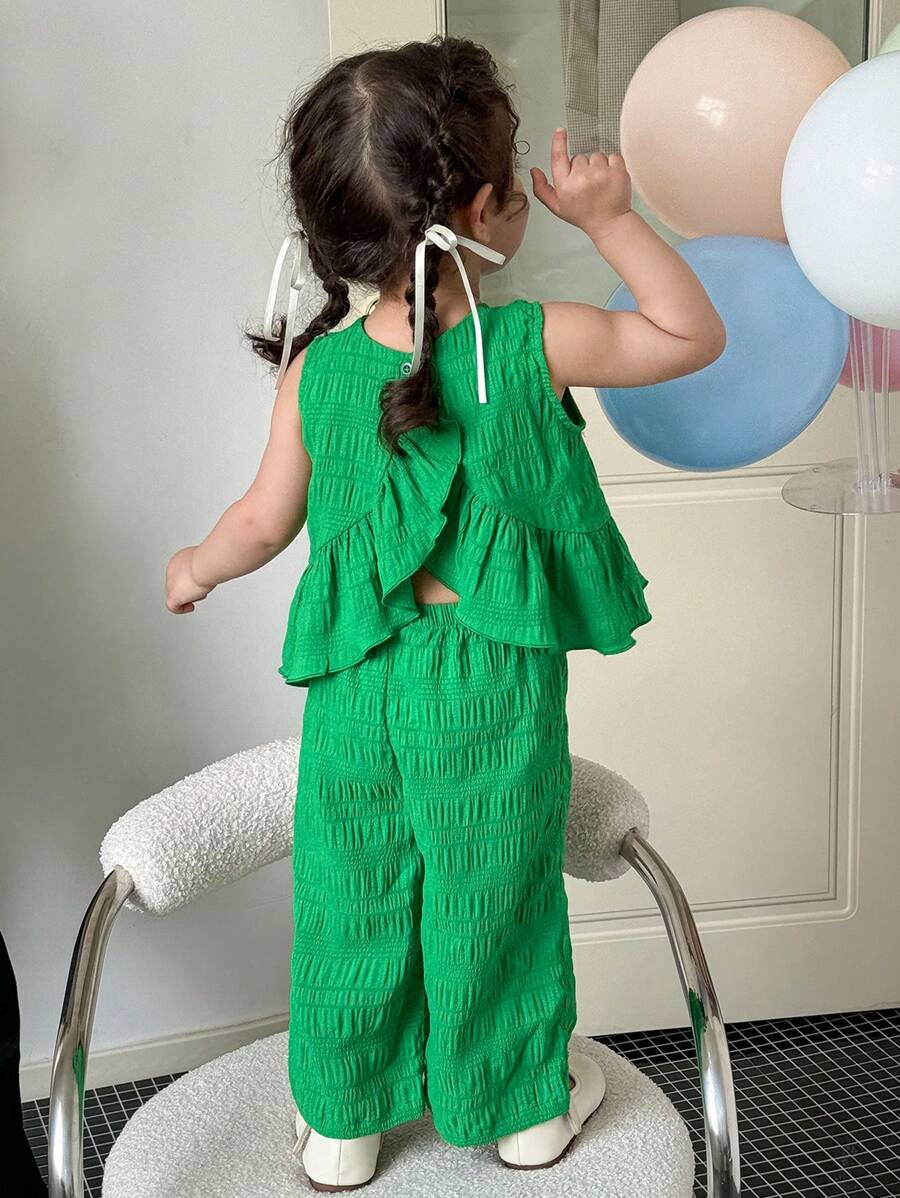 Baby Girls Green Vest And Pants 2 Pieces Outfit, Cute Summer Vacation Set