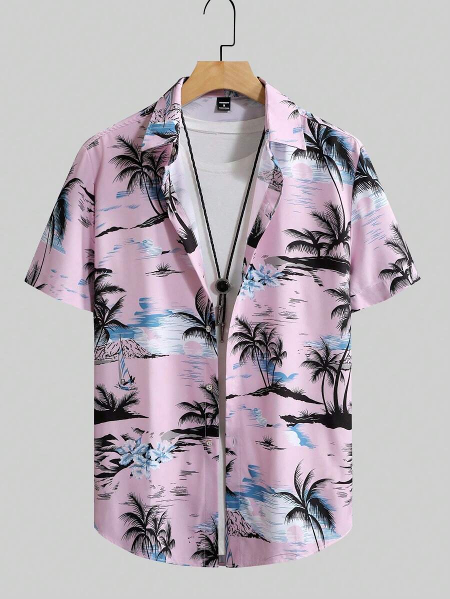 Manfinity RSRT Heren Plant Print Korte Mouw Casual Shirt, Zomer Tropisch Shirt Heren Tropische Shirts Voor Heren Heren Strand Shirts Heren Tropische Shirts Zomer Shirts Voor Heren