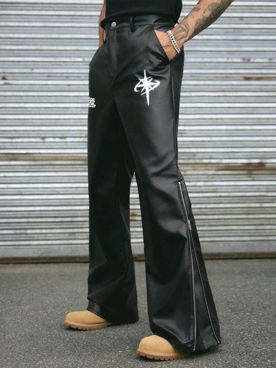 AXEPEAK Pantalones informales sueltos de estilo gótico para hombres, con bolsillo y estampado gráfico