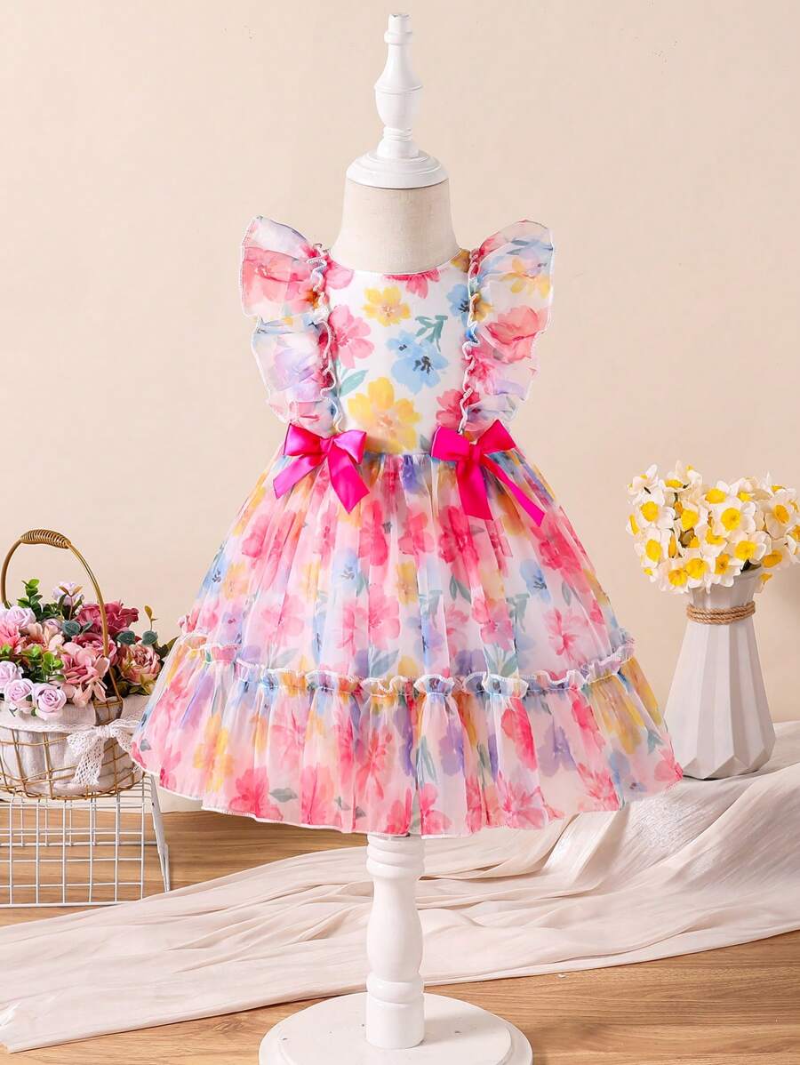 SHEIN Vestito di tulle da principessa con grandi occhi cartoni animati, di colore verde fluo, per bambine da 0 a 3 anni, casual e divertente per uso quotidiano