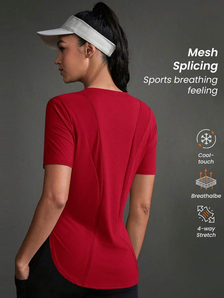 POWERISTA Powerista Women's Solid Color Round Neck Short Sleeve Casual Exercise Fitness T-Shirt