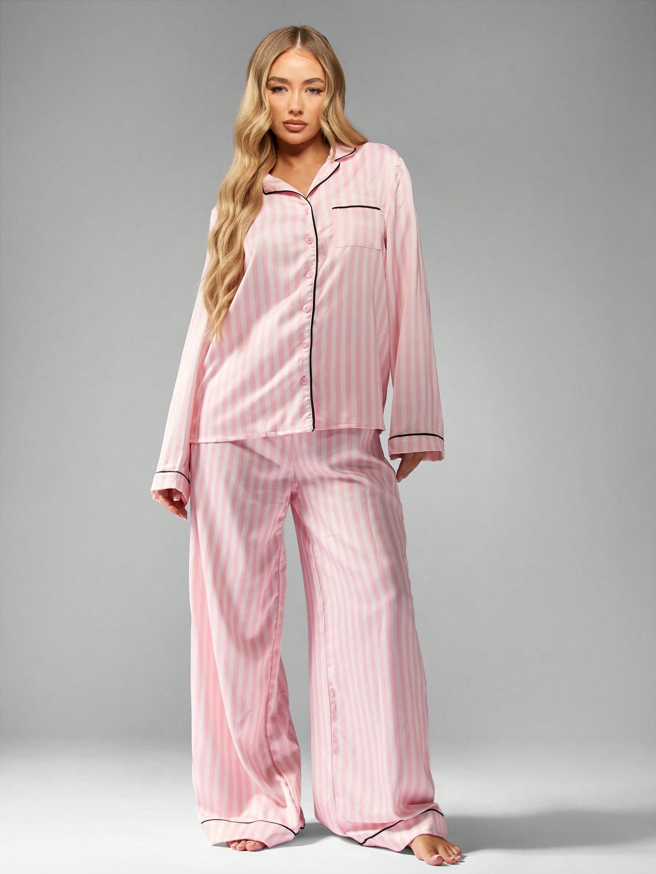 COEL ピンク ストライプ サテン パジャマ セット COEL ピンク ストライプ サテン パジャマ セット ピンク