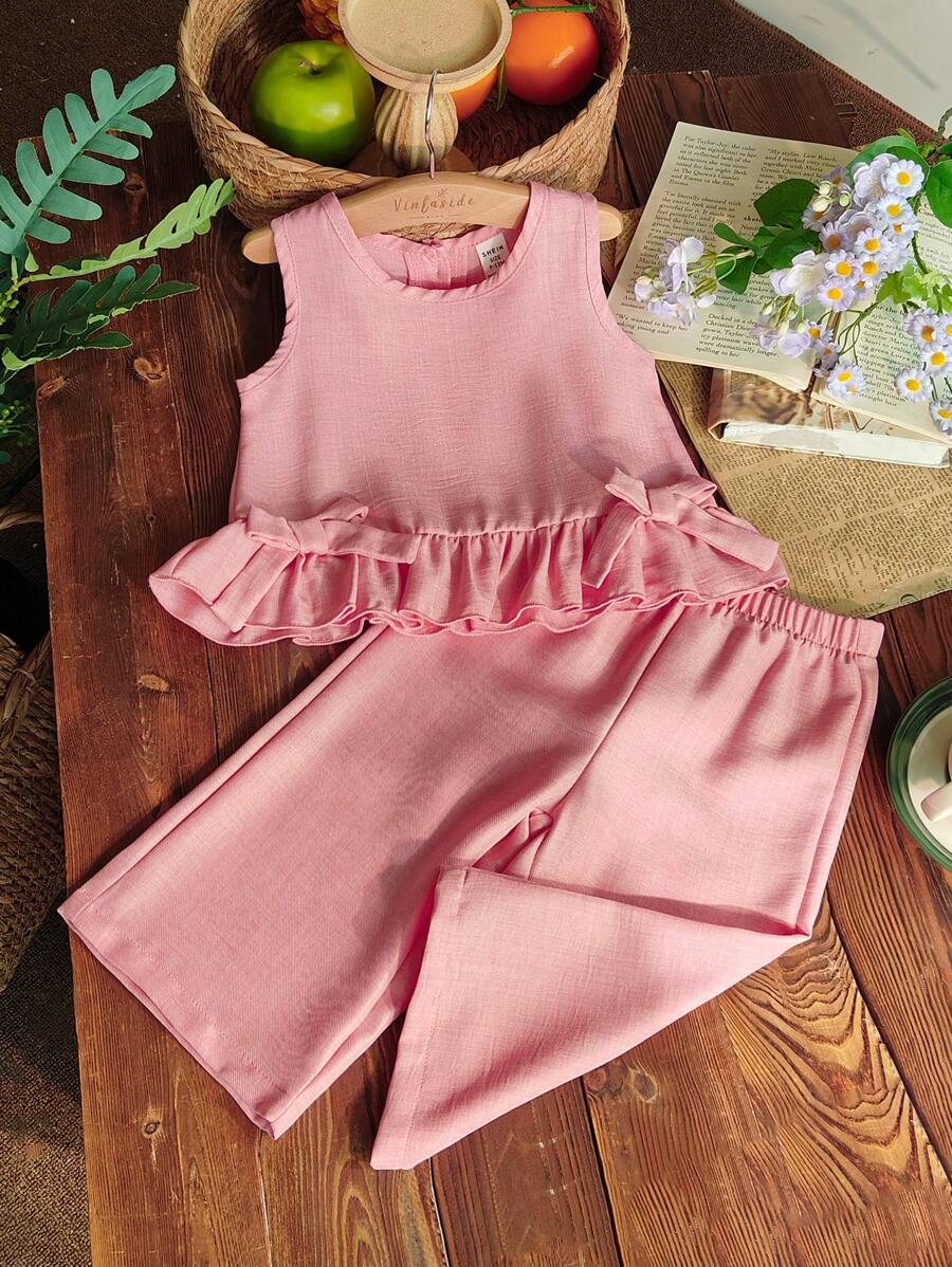 Vintaside Kids 2 Stücke/Set Baby Mädchen Lässige Niedliche Schleife Ärmelloses Top und Hose Outfit