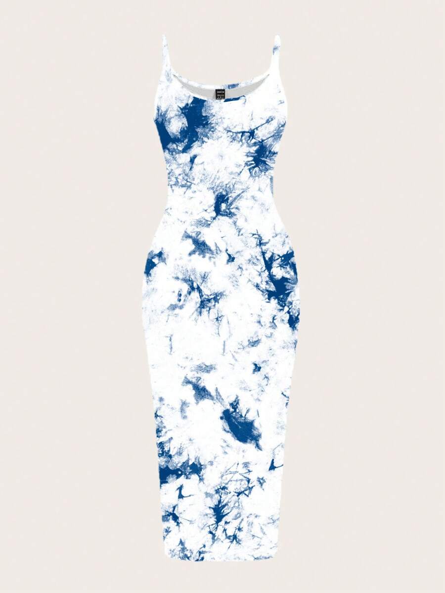 SHEIN EZwear Women Casual Tie-Dye Pattern Minimalistic Full Length Slip Dress, Slim Fit Summer Dress Woman Dress Women Dresses Vacation Summer Dresses For Women Women Midi Dresses