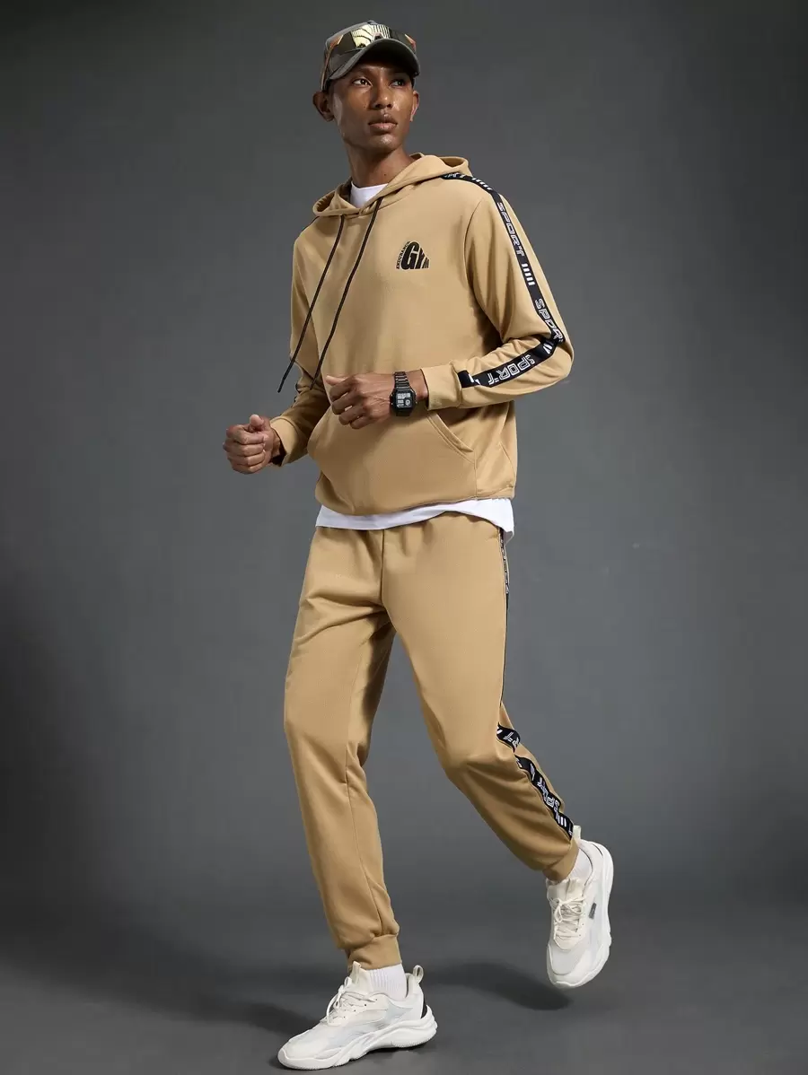 Manfinity Sport Corelite Men's Color-Block Letter Print Drawstring Hooded Sweatshirt & Sweatpants Sports Suit