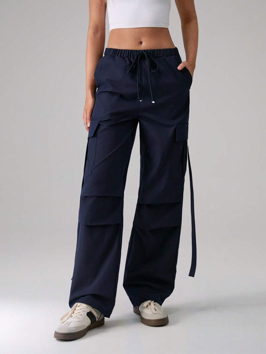 TRNVIE Women's Solid Color Pocket Drawstring Capri/Ankle Length Pants