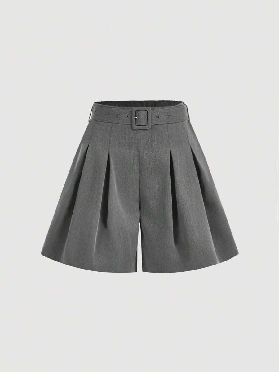 SHEIN MOD Grey Loose Wide-Leg Casual Shorts, Back To School, Casual ,Summer