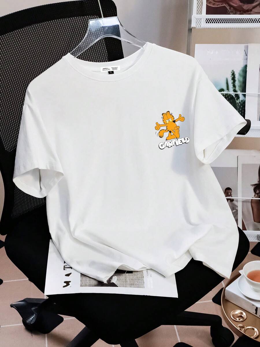 GARFIELD X SHEIN Casual Loose Fit Round Neck Short Sleeve Women T-Shirt, Suitable For Summer
