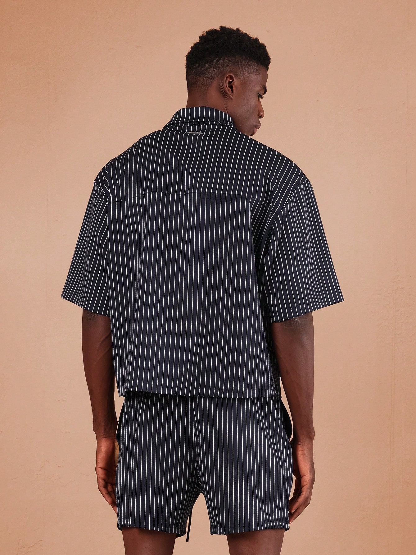 Boxy Fit Zip-Through Short Sleeve Pinstripe Shirt Summer