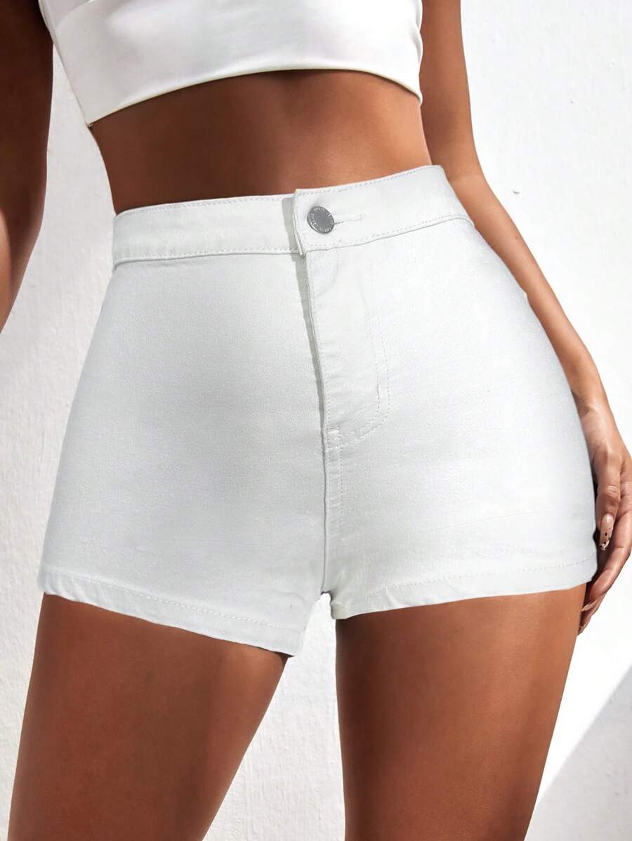 SHEIN ICON Summer Outfits High Waist Skinny Denim Shorts