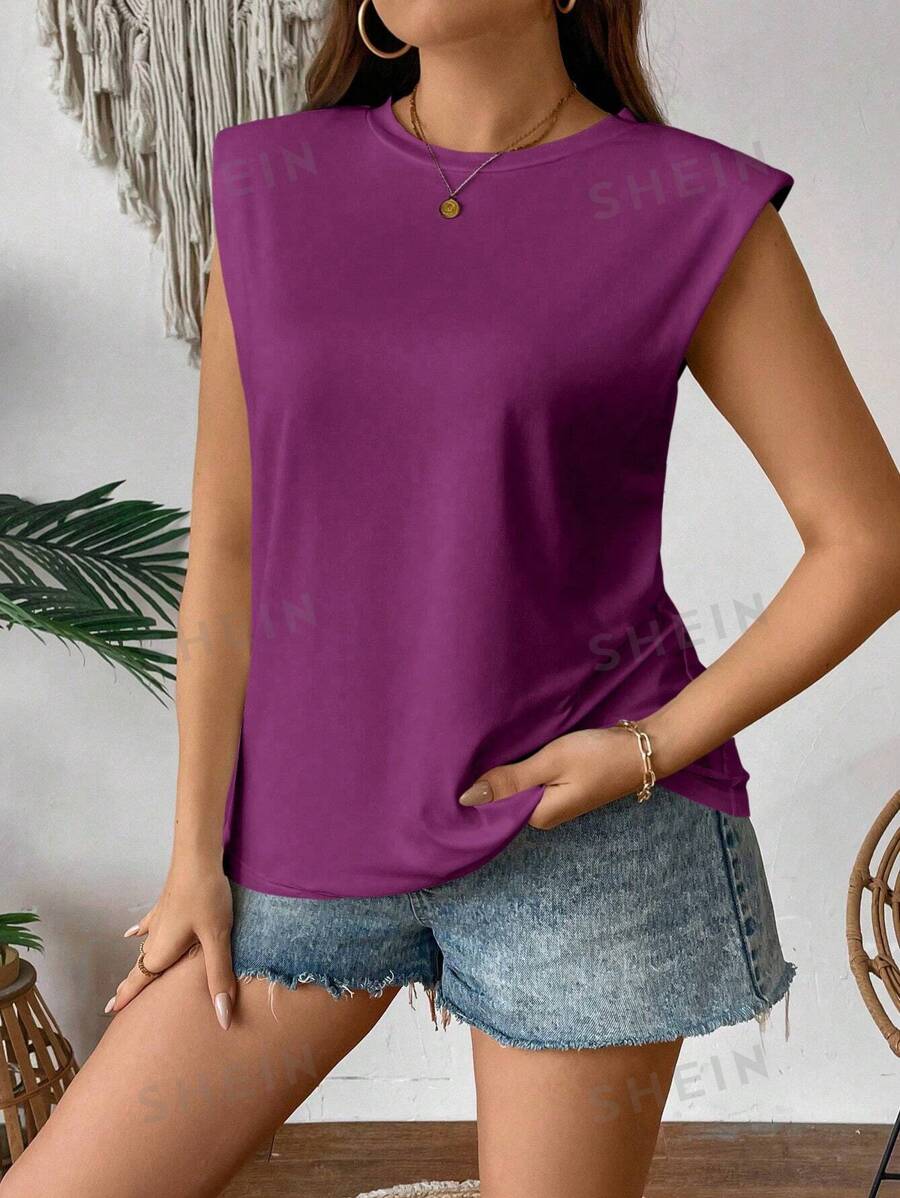 Calvaya Camiseta de tirantes con relleno de espuma de unicolor simple para tallas grandes