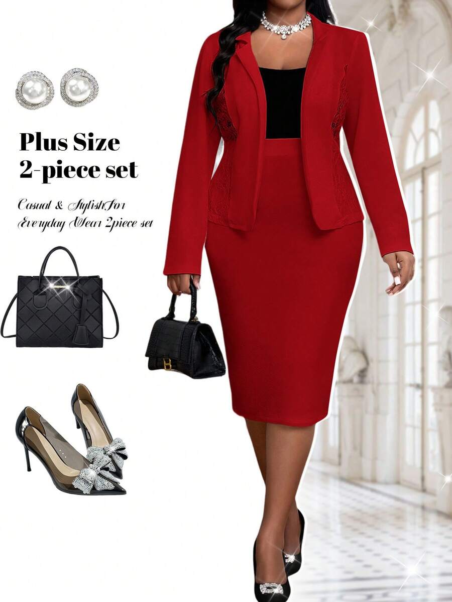 Fleurora 2pcs Plus Size Set, Short Sleeve V-Neck Top & Skirt, Casual & Stylish For Everyday Wear Valentine's Day New Years Women Outfit Wedding Guest Dress Women Sets For Women Valentines Clothes,Valentine's Day For Valentine's Day