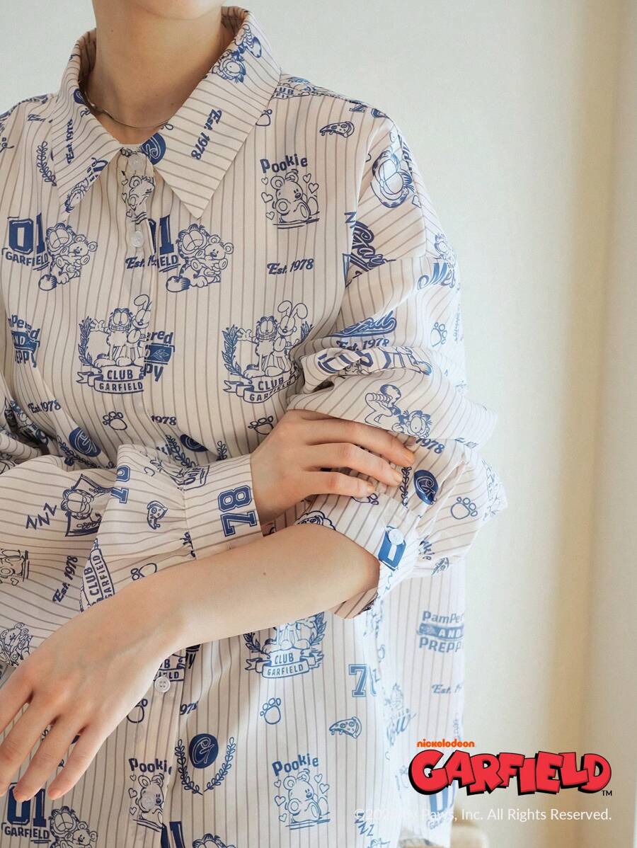 FRIFUL Garfield X FRIFUL Blusa suelta a rayas para mujer, ropa de verano informal, capa superior