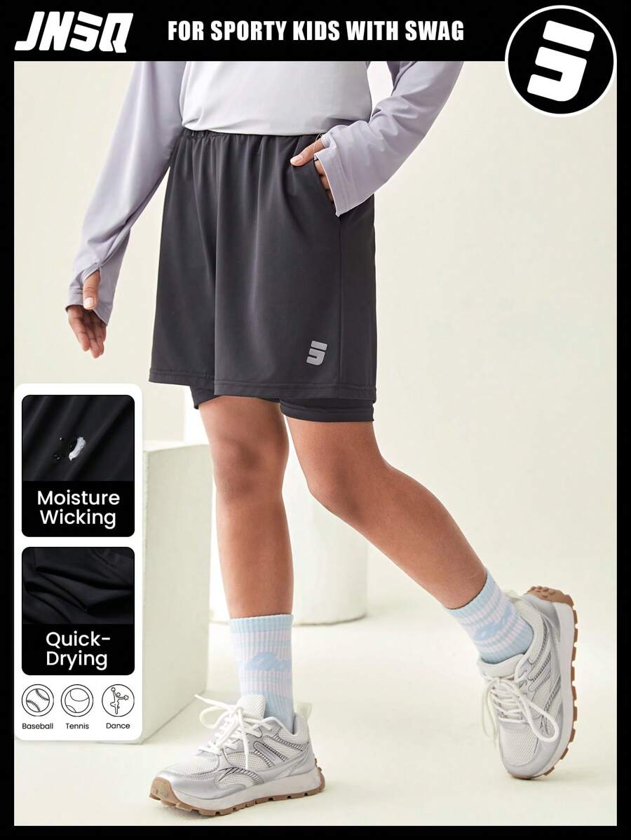 JNSQ Short de sport professionnel pour l'extérieur, retour à l'école. Ensemble de shorts de course pour enfants avec taille élastique et impression réfléchissante 3M