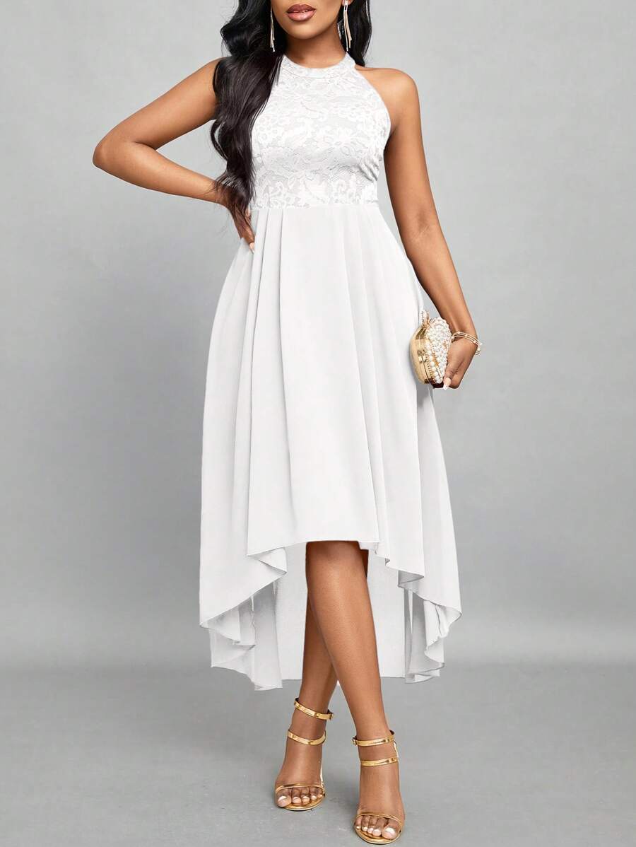 SHEIN Lady Abito da ospite di matrimonio con linea vita segnata e orlo asimmetrico, alla moda per la donna