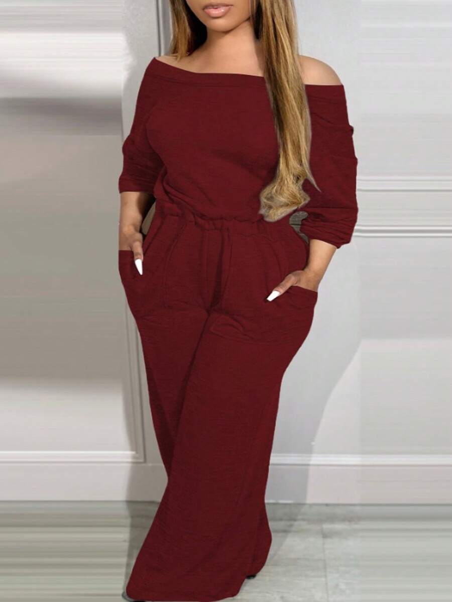 Slaydiva Plus Size Solid Color Loose Elegant Wide Leg Jumpsuit