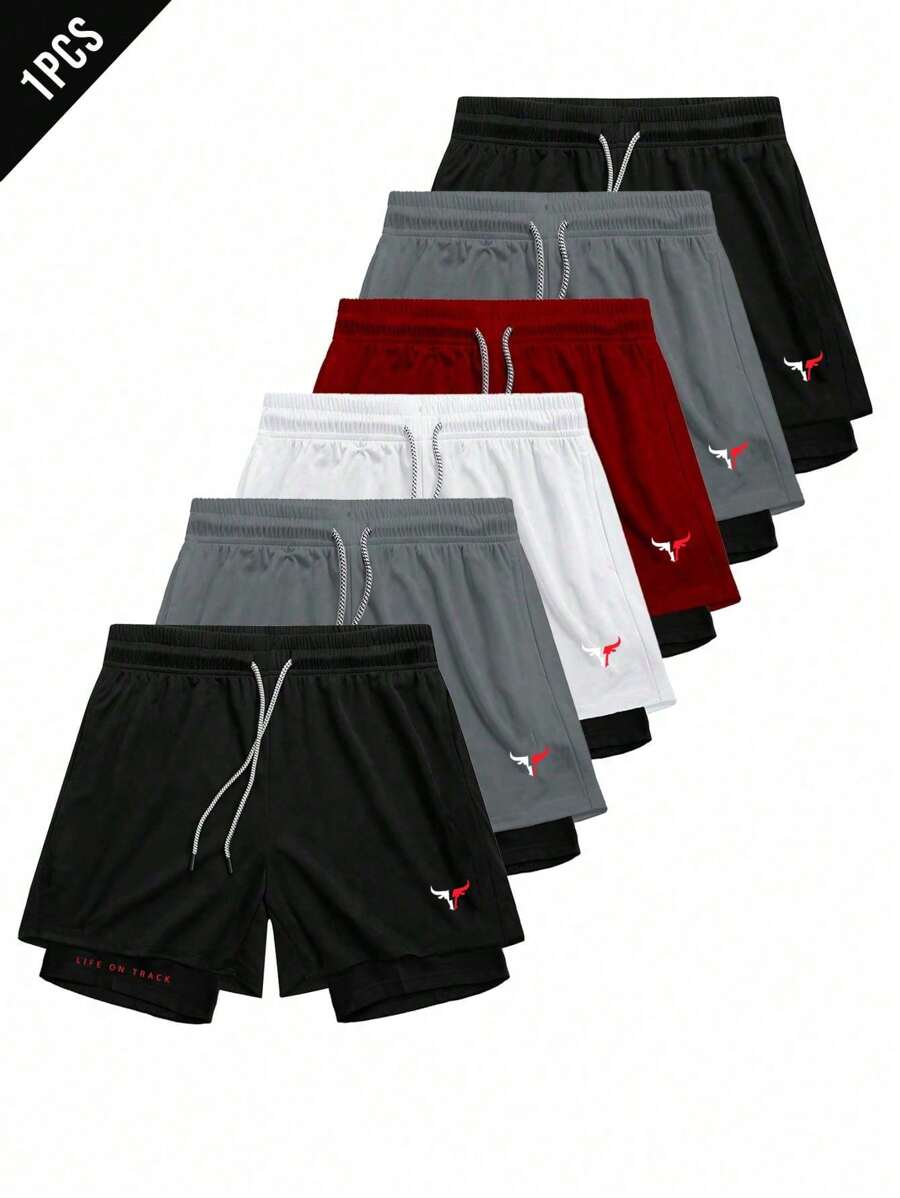 Manfinity Sport Corelite 1pc Men's Fitness Shorts, Running Training Shorts, Basketball Shorts, With Quick-Dry Lining And 2-In-1 Design, Spring And Summer