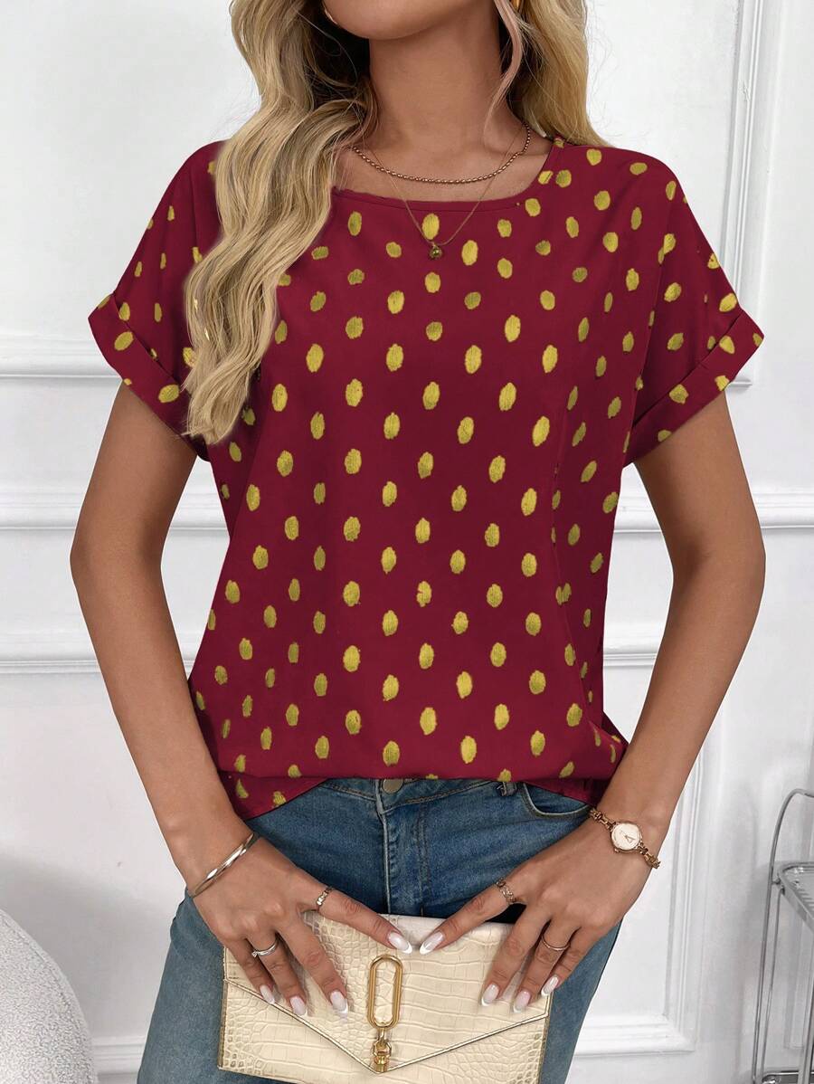 EMERY ROSE Women's Leopard Print Batwing Sleeve Shirt, Minimalist And Fashionable For Summer