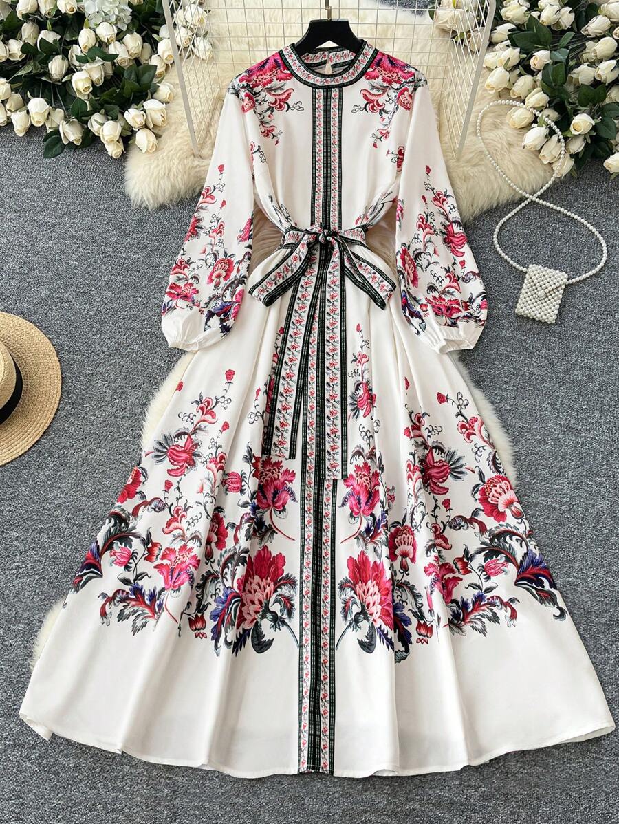DreamSkyne Court Retro Plus Size Women's Loose Plus Size Maxi Vacation Dress