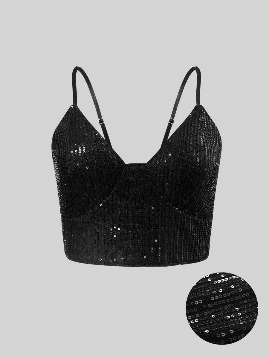 Women's Fashionable Sexy Sequin Sleeveless Cropped Camisole