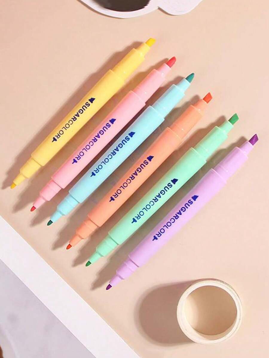 SHEIN 1/2/3Set 6 Colors Highlighter Pens Double Head Fluorescent Marker Pens Color Jelly Type Marking Pen Set For Office & School Supplies Back To School