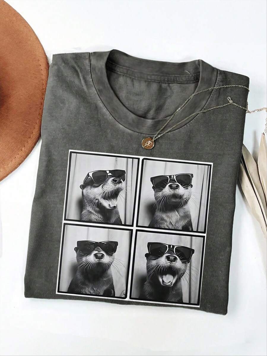 INAWLY Women Summer Casual Animal Print Short Sleeve T-Shirt