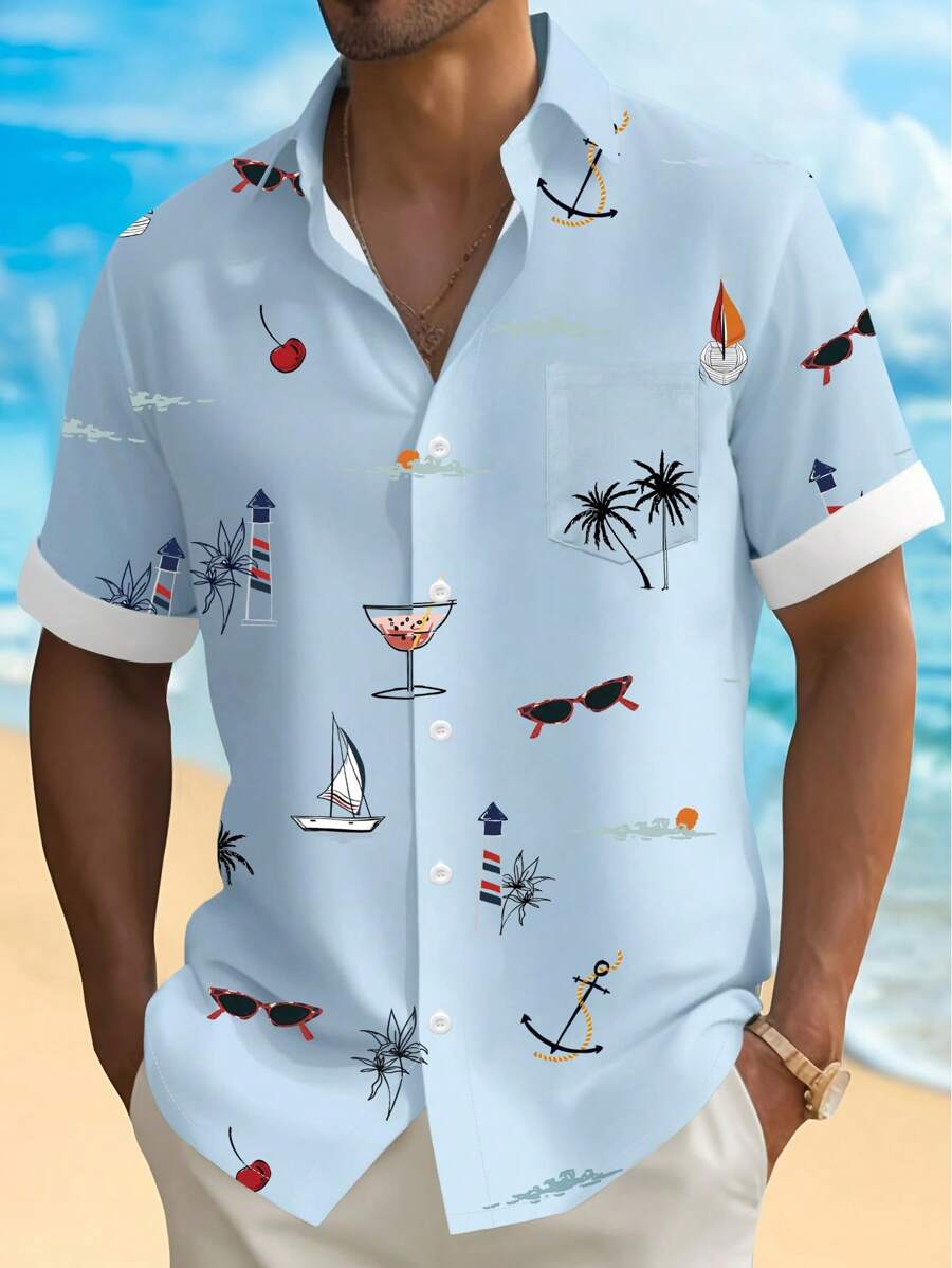 Manfinity RSRT Camicia casual a maniche corte da uomo con stampa tropicale