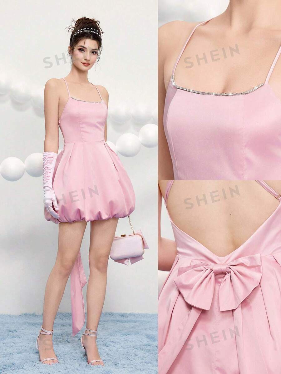 Poshira Vestido de novia elegante de estilo burbuja, vestido para invitada de boda con bajo estilo burbuja en color rosa, moda minimalista, adecuado para festival de música de verano, primavera/verano, vestido de fiesta, vestido de graduación
